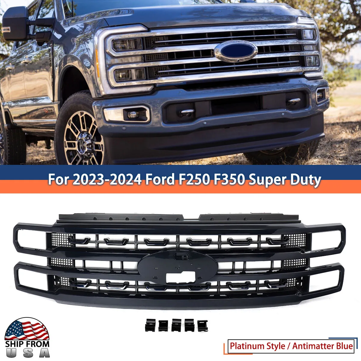 

Antimatter Blue Front Bumper Grille For 2023-2024 Ford F-250 F-350 Super Duty Lariat Extended Cab Pickup 4-Door grill replace