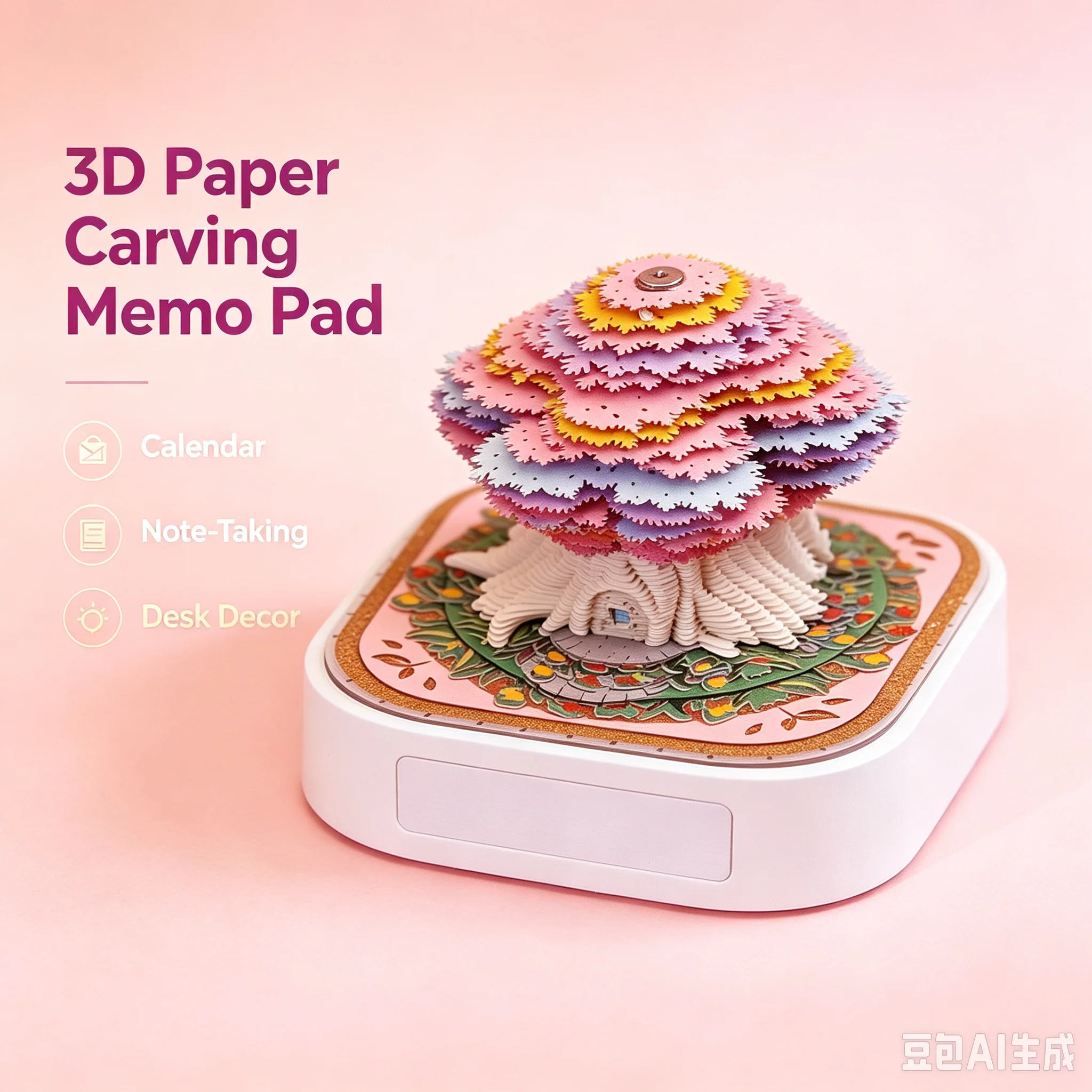 3D Paper Carving Calendar Memo Pad Colorful Treehouse DIY Art Paper Sculpture Desk Decoration Tearable Sticky Notes Creative Gif