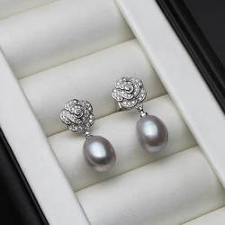 Natural Freshwater Pearl Earring 925 Silver Women,Trendy Wedding Original Pearl Drop Earrings Jewelry Wife Mother Birthday Gift