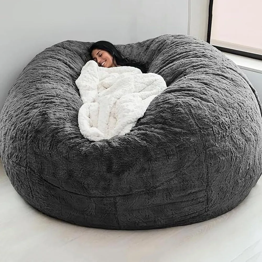 Bean Bag Chair,Oversized Round Chair Beanbag Cover,5/6/7ft Soft Fluffy Lazy Sofa (No Filler)