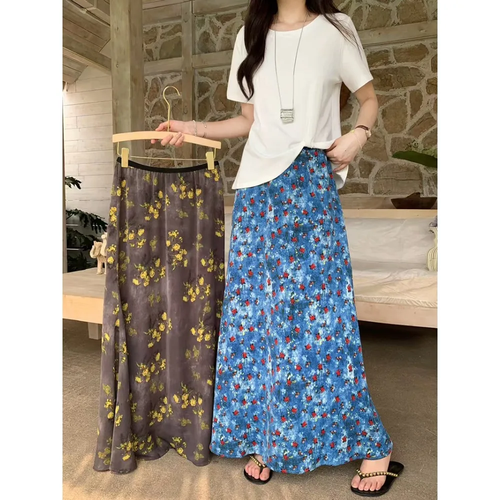 

Casual sweet High Waist Chic print loose Skirts Korean Fashion Beach Basics summer Plus Size Clothing