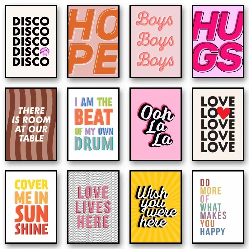 1PC frameless decorative art print,1pc Nordic Simple and Fun Inspirational Quotes Poster Art Pink Girl Love Introduction Wall De