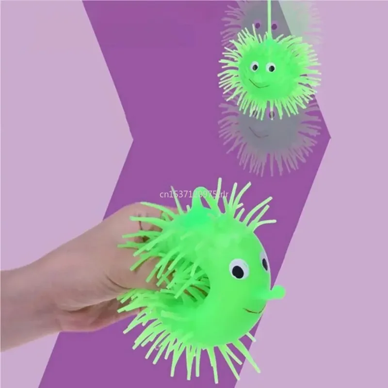 Glowing Hedgehog Ball Flashing Elastic Glow Hair Balls Bouncing Rubber Toy Light Up Flash Toys Party Supplies Kids