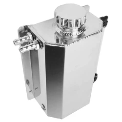 2L Universal Radiator Coolant Overflow Water Bottle Expansion Reservoir Tank Cap Glossy Silver Aluminum Alloy