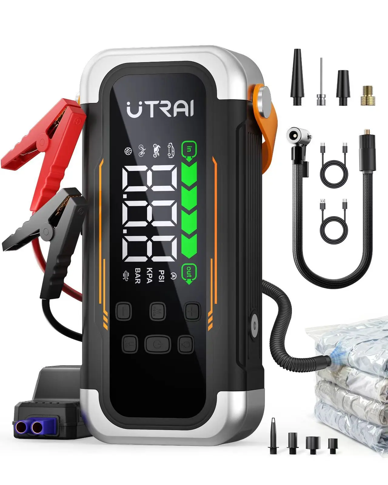 JS-40 6000A Car Jump Starter 150PSI Air Pump PD30W 10000mAh Power Bank Airflow Dualmode for Kayaking Car Battery Booster