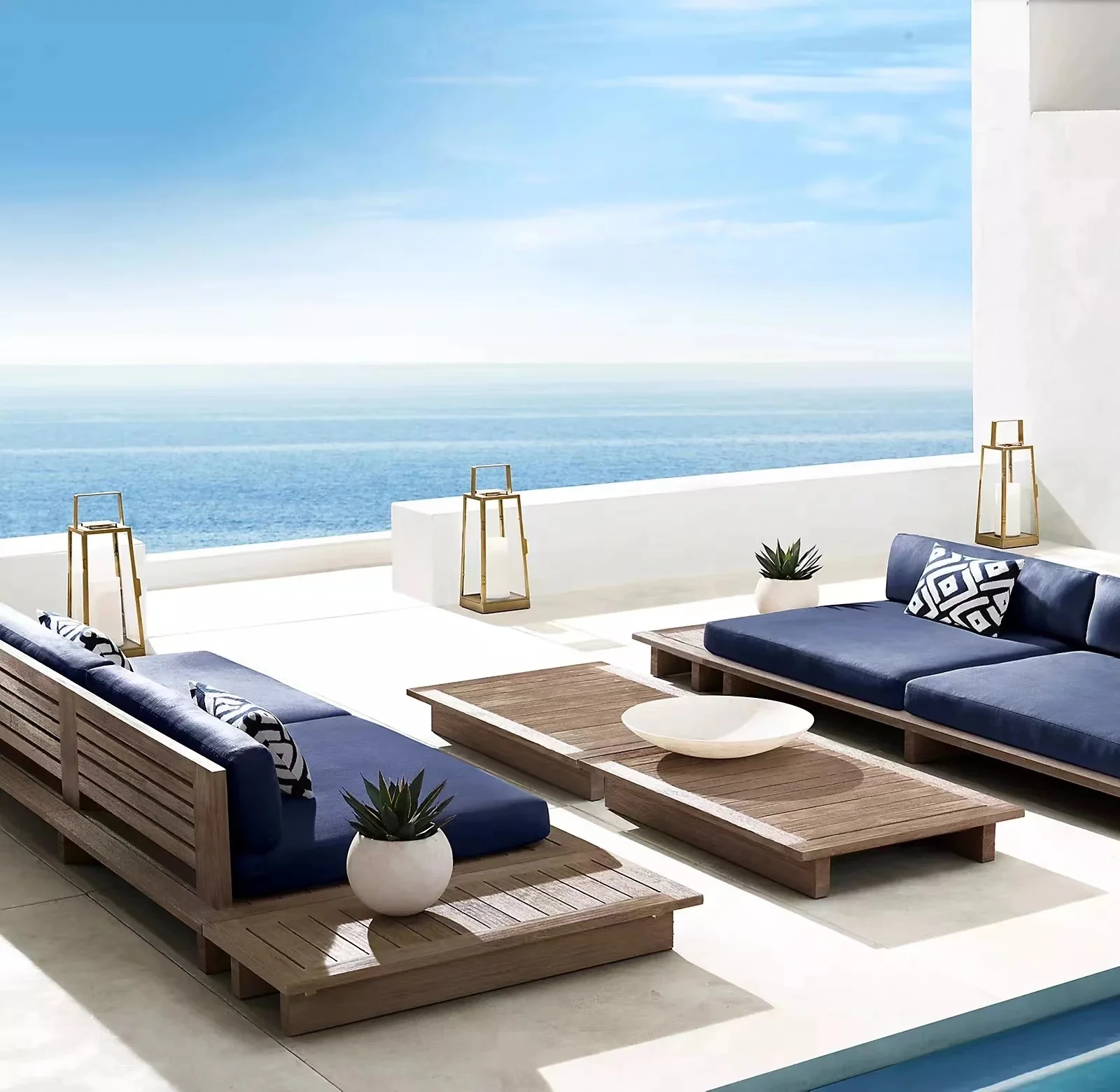 

Luxury Outdoor Wood Patio Sofa Set Giant Lounger Modular Sofa For Dining And Leisure Industrial Style