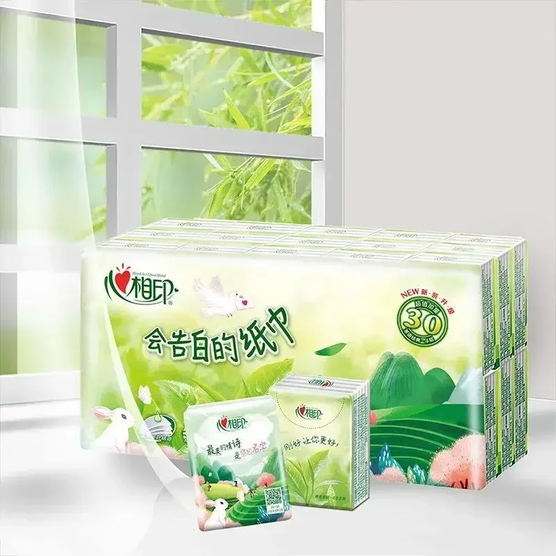 36 Packs Tea-scented Handkerchiefs 4Ply Thickened Portable Small Packs of Napkins Facial Tissues Wet Water Is Not Easy To Break