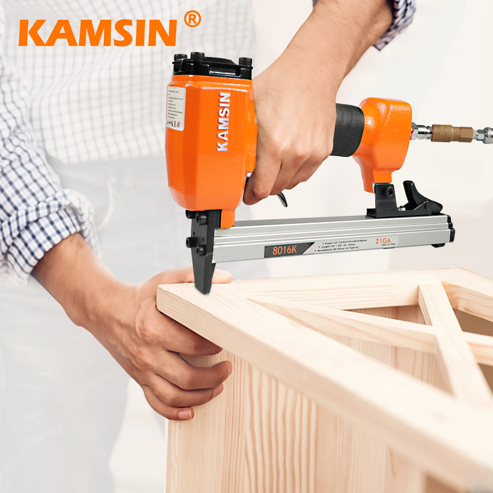 KAMSIN  8016K 21GA Air Stapler Pneumatic Upholstery Stapler,Air Stapler Gun Nailer Small for sofa for Door, Window, Woodworking