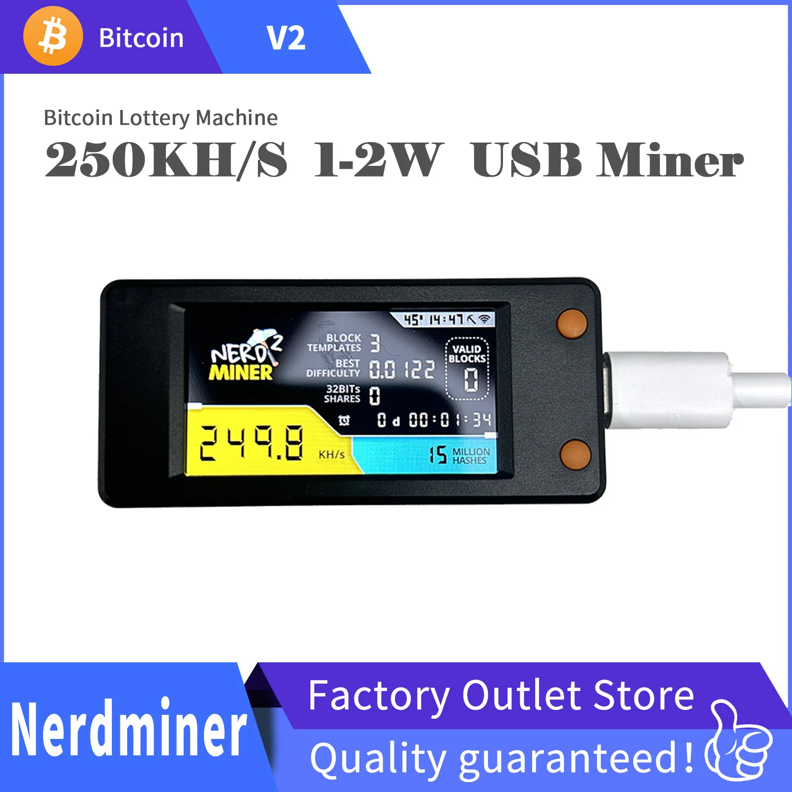 

Lucky Miner LV02 Bitcoin Miner 250KH/s Low Power Crypto Miner Desktop Device