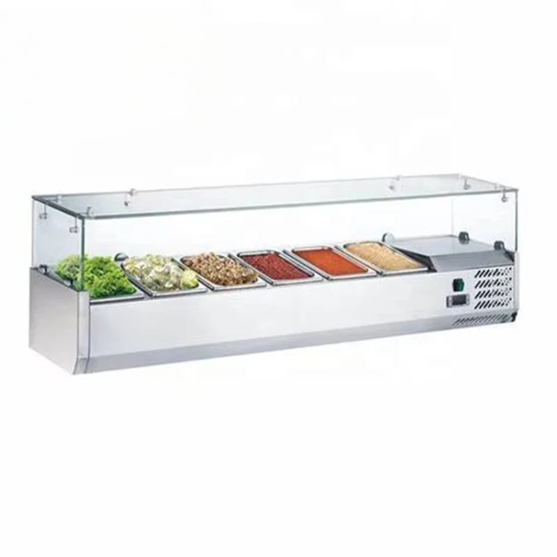 Commercial 44L countertop salad bar display cooler stainless steel refrigeration equipment air-cooled single temperature