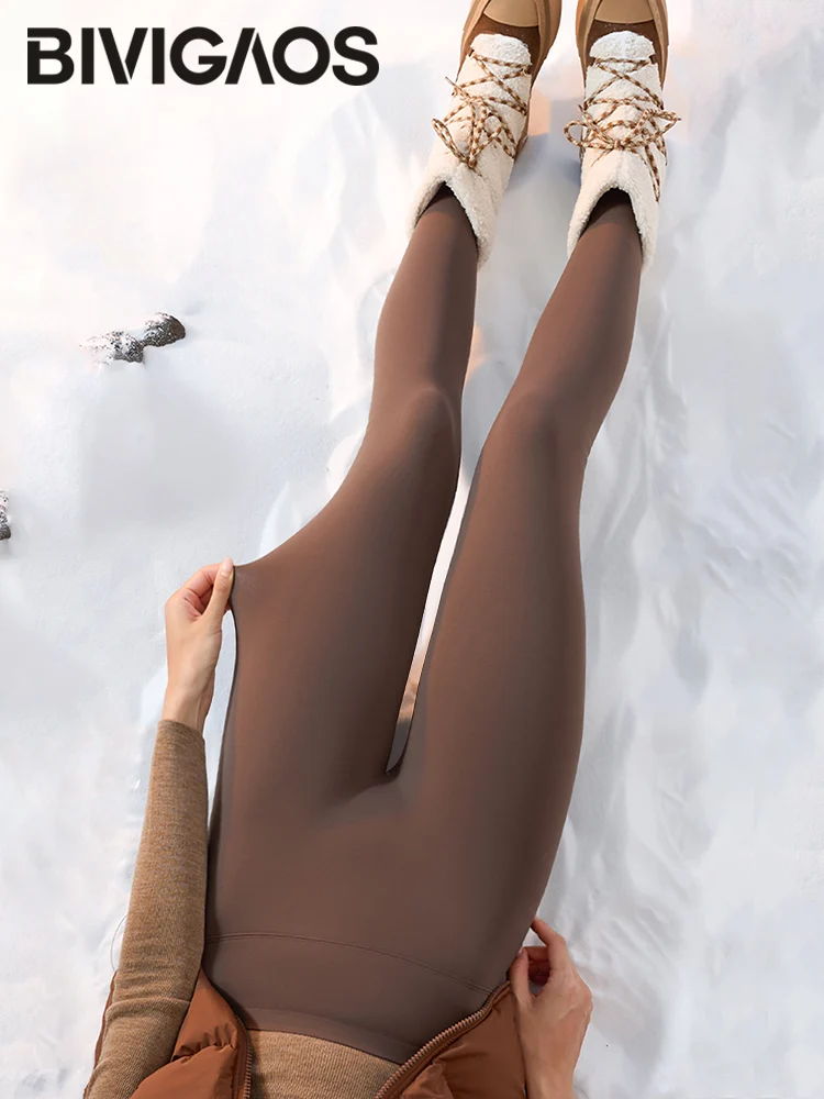 BIVIGAOS 2025 New Autumn Winter Snowflake Velvet Sharkskin Leggings Women Tight Thickened Fleece Warm Casual leggings