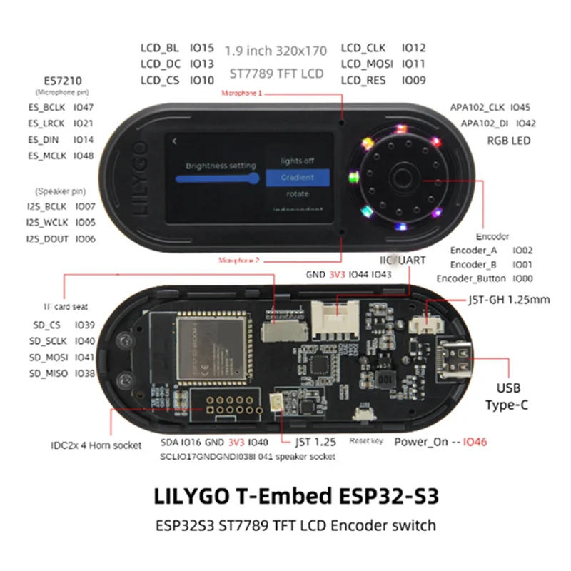Excellent-LILYGO Портативный T-образный ESP32-S3 ЖК-микрофон RGB с поворотным энкодером, комплект макетной платы B