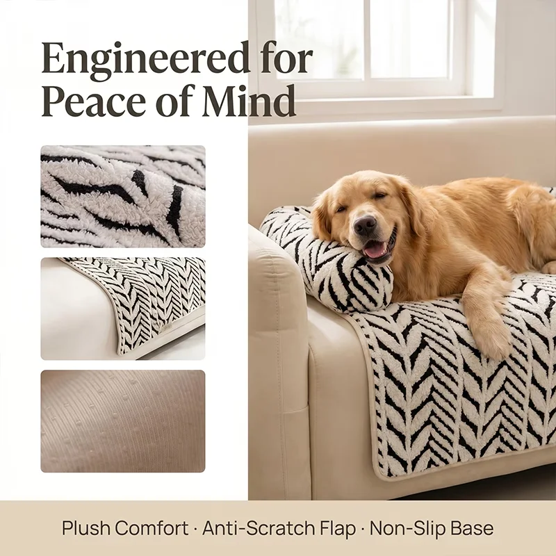 Plüsch-Haustier-Sofa-Bett mit Polster, Rutschfester Katzen- und Hundebettüberzug für Innenräume, Möbelschutzmatte – Detail 6