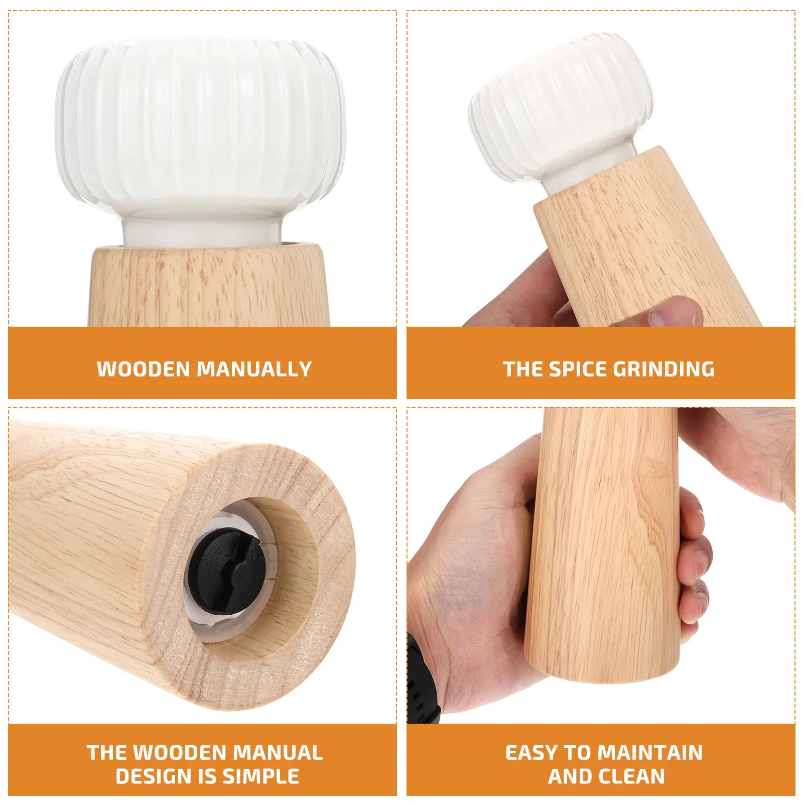 Solid Wood Pepper Grinder Manual Reusable Spice Mill Adjustable Coarseness Smooth Operation Kitchen Tool