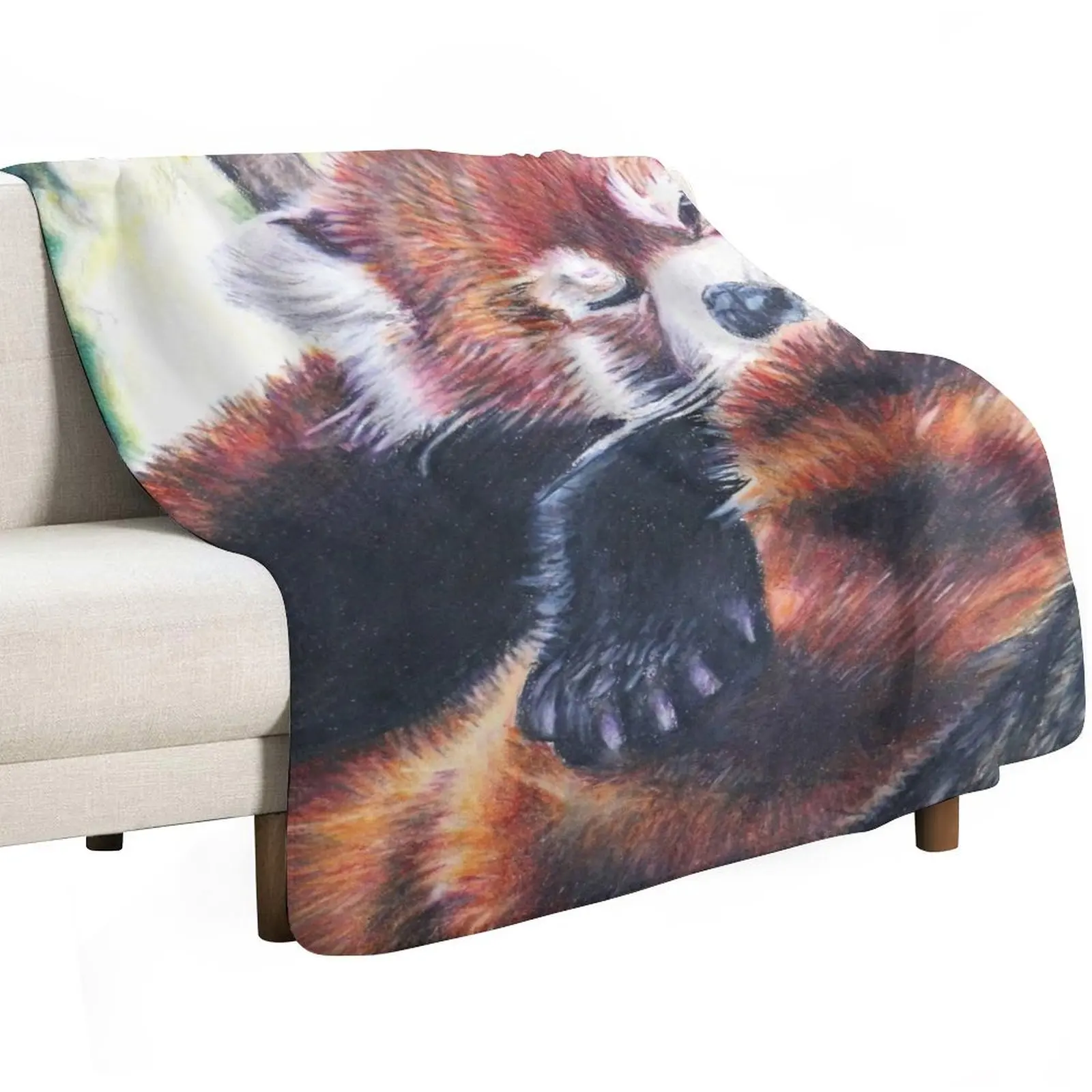 Sleeping Red Panda Drawing Throw Blanket Machine Washable Soft Warm Blanket