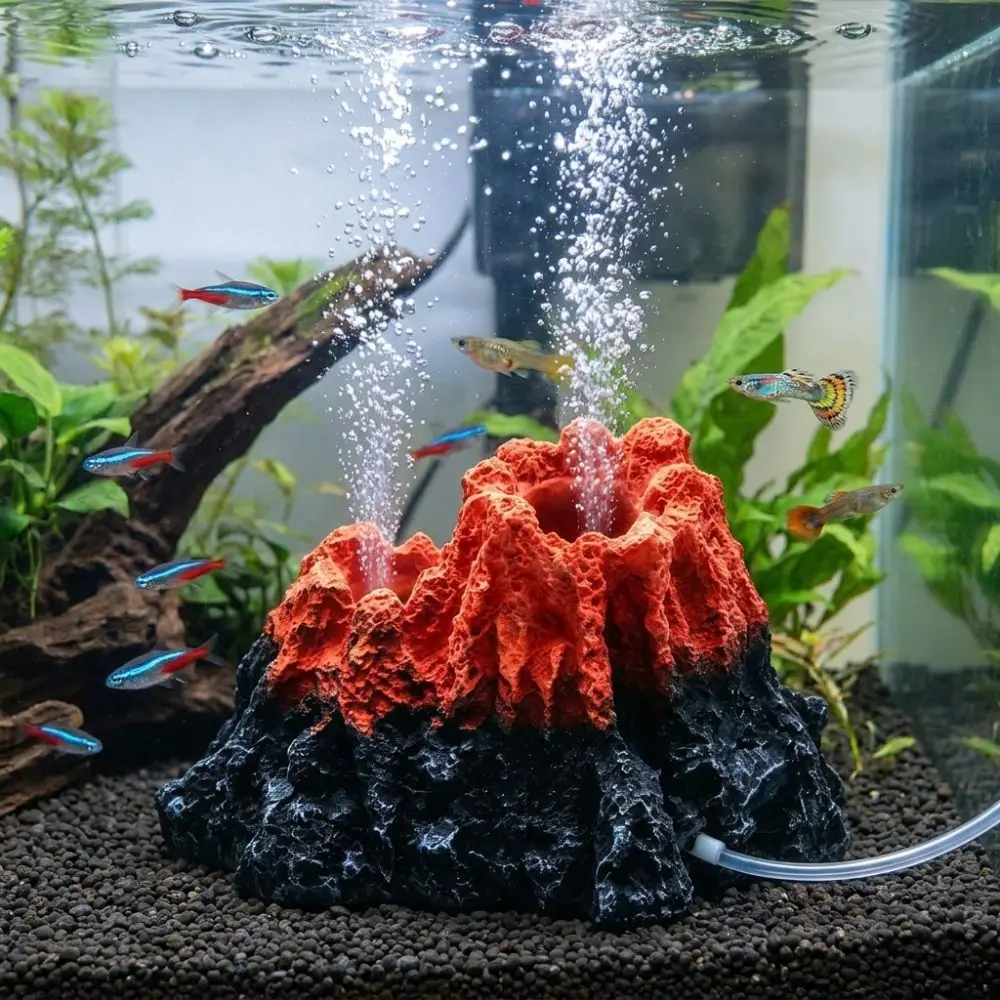 Resin Volcano Oxygen Pump Decor Simulated Fade Resistant Volcano Bubble Rock Decor Corrosion Resistant Realistic