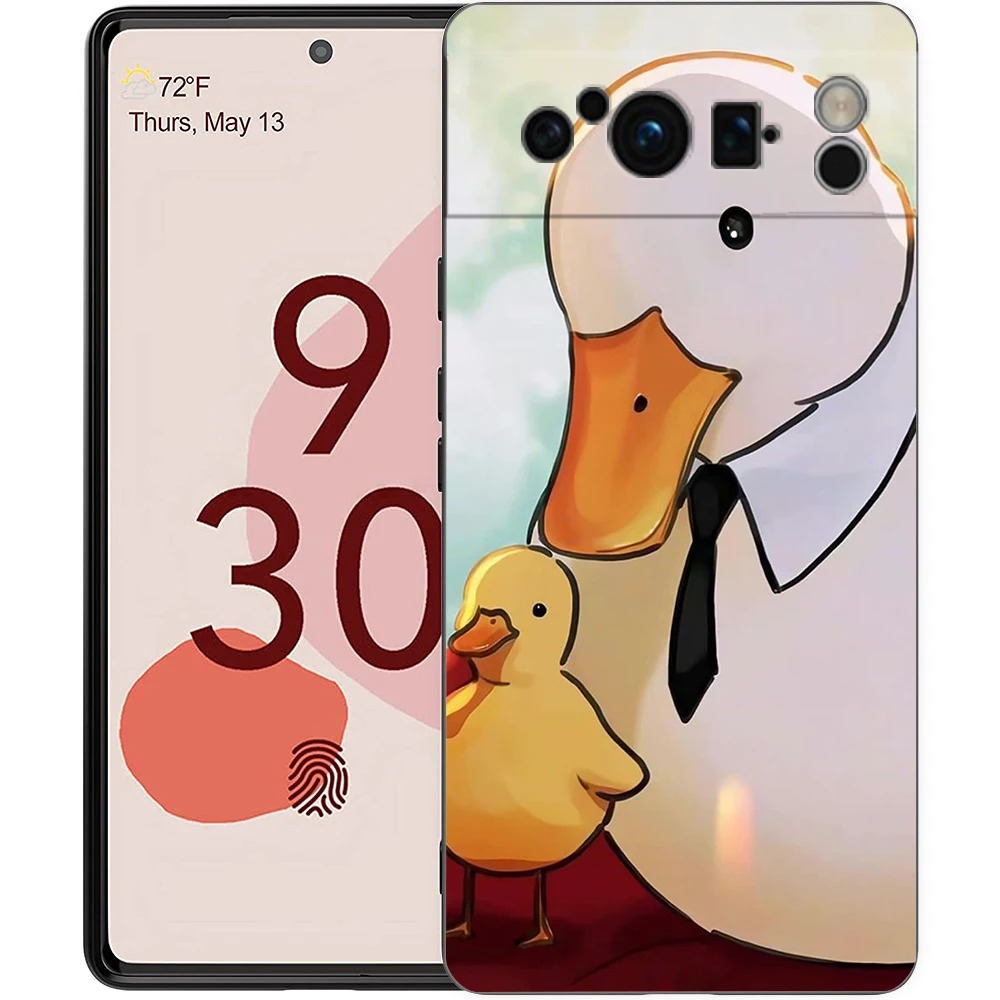 เคสโทรศัพท์เคสสำหรับ Google พิกเซล8 A 7 6 Pro 6A 5G สีดำกันกระแทกปลอกซิลิโคน TPU ลายการ์ตูนห่านเป็ดเกม