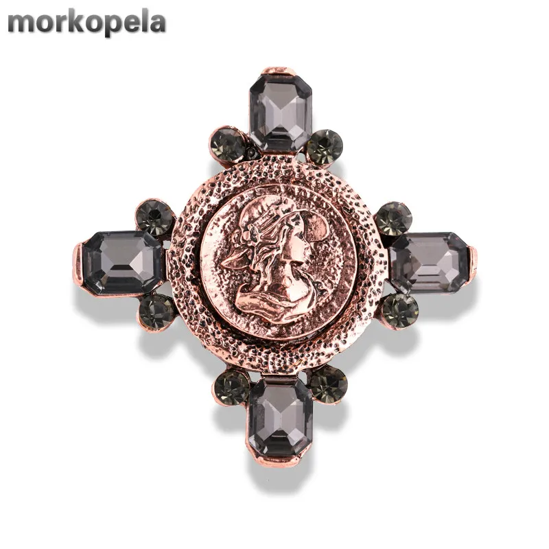 Morkopela Victorian Vintage Cameo Pin Crystal Banquet Brooches Jewelry For Women Cross Beauty Broooch Scarf Clip Accessories