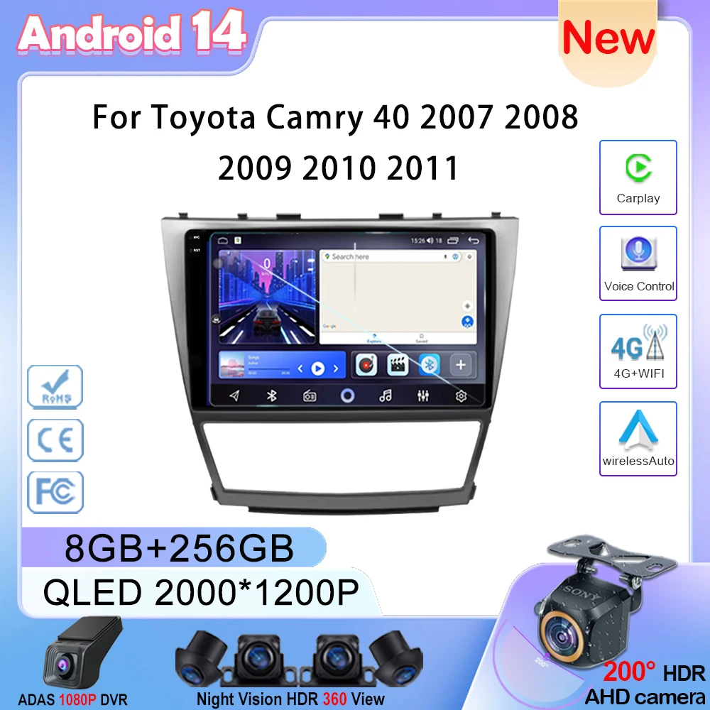 

Android13 Carplay для Toyota Camry 40 2007 2008 2009 2010 2011 мультимедийный автомобильный плеер навигация Сенсорный экран GPS стерео радио