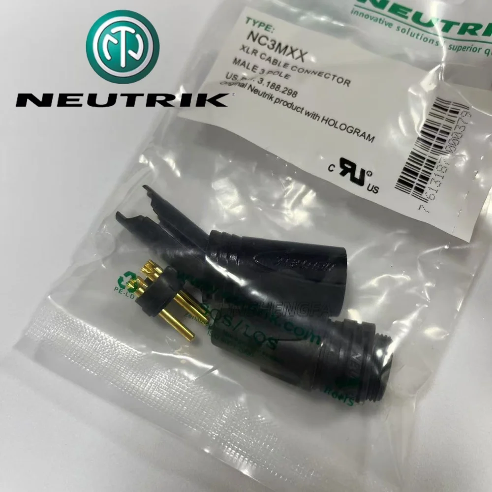 20 piezas/LOTNEUTRIK conector de micrófono XLR macho NC3MXX de 3 pines chapado en oro negro