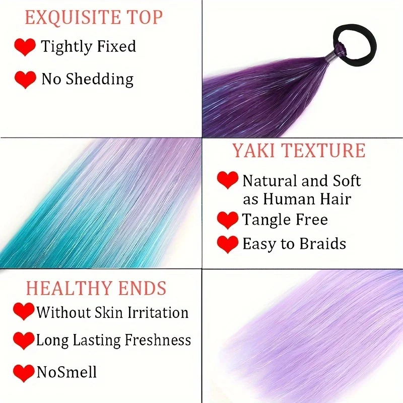 DIY Ombre Hair Extensions Hair Tinsel 26 Inch Jumbo Ponytail Extension For Braiding Hair On Hair Tie Loose Tinsel Hair