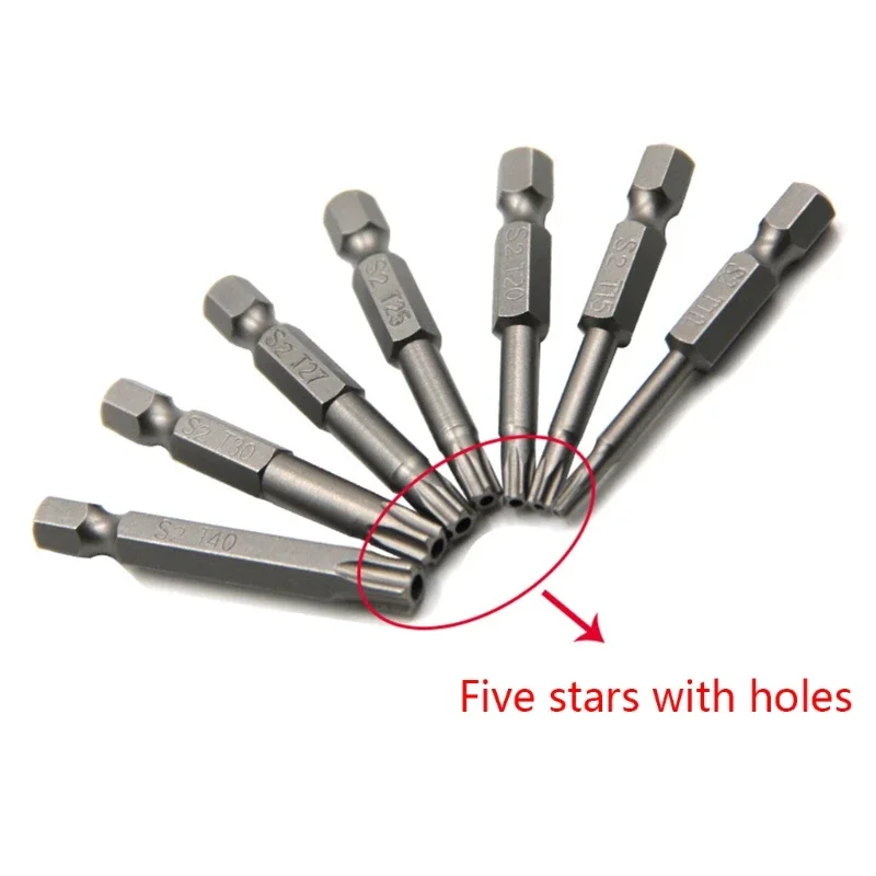 7 Pack Torx for Head Screwdriver Bit Set 1/4 inch Shank T10-T40 Steel Security Tamper Proof Star 5 Point Screwdriver