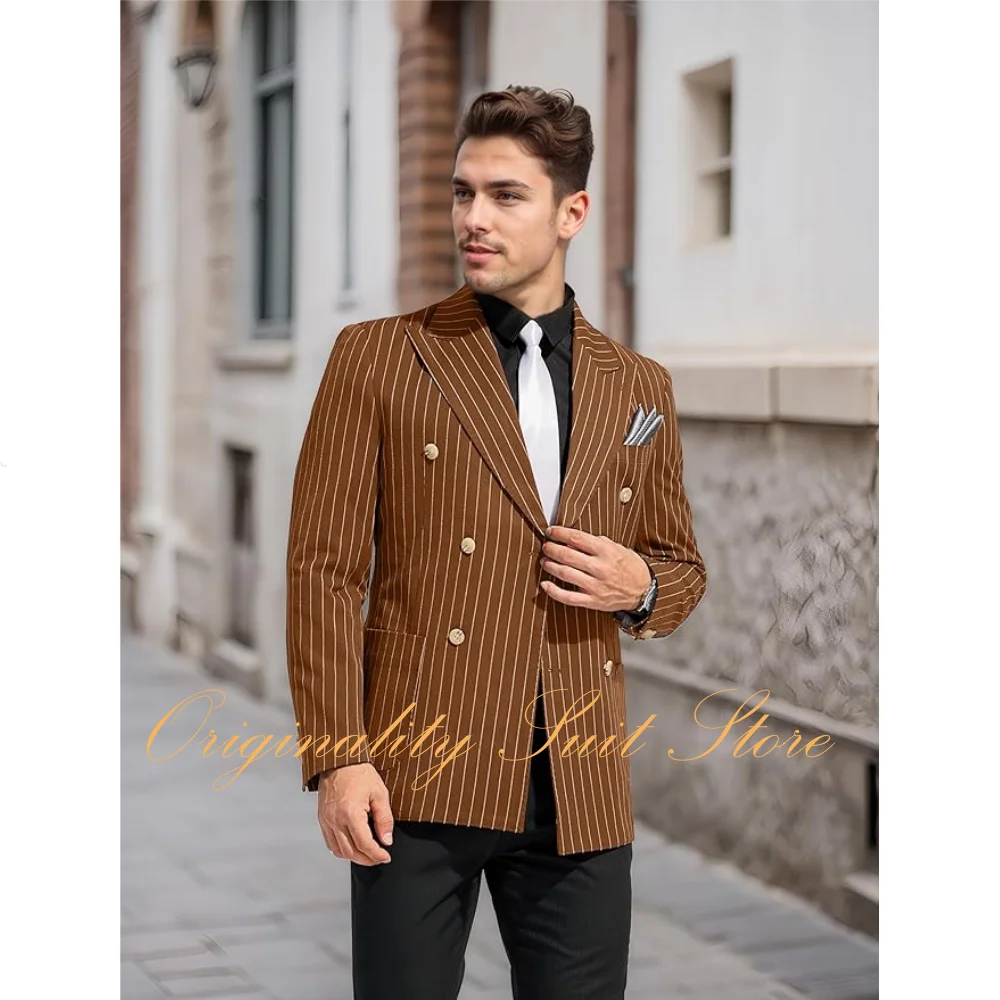 

Men's Striped Suit Formal Blazer Suit for Men Double Breasted Lapel Sport Jacket Casual Blazer Men Suits