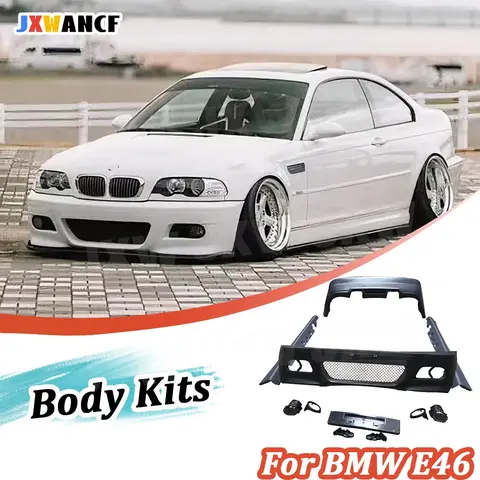 JXWANCF Car Body Kit PP Unpainted Front Bumper Rear bumper Side Skirts Aprons For BMW E46 M3 Style Bodykit Cover Car modify