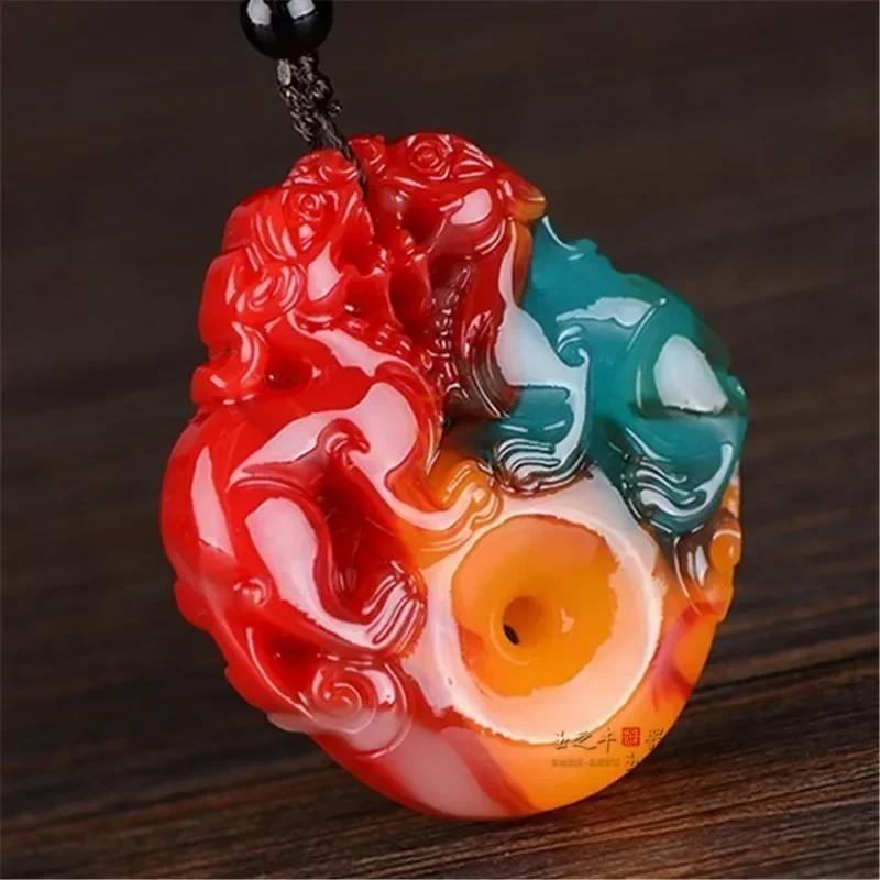 

Natural Chicken Blood Color Handmade Double Brave Troops Safety Clasp Carved Jade Pendant Fashion Boutique Jewelry ColorNecklace