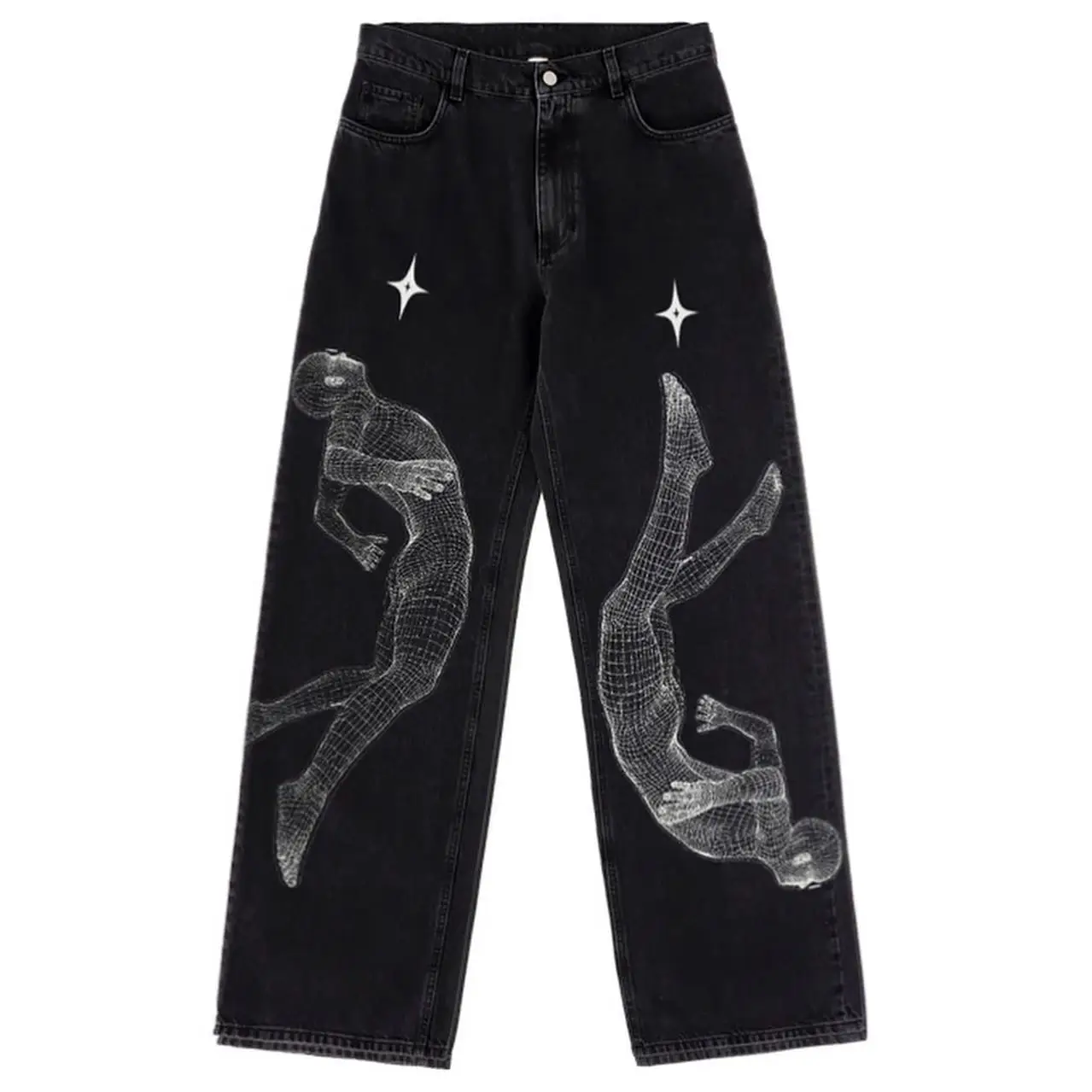 Pantalones vaqueros con patrón de fantasma para parejas, ropa de calle Retro, holgada, estilo Hip Hop, Y2K, 2024