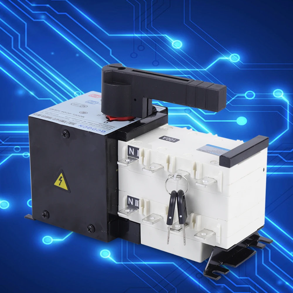 110V/230V 500V 100A Dual Power Automatic Transfer Switch, Black Generator Changeover Switch for Commercial and Industrial Use