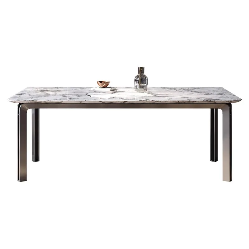 

Minimalist dining table and chair combination Modern light luxury stainless steel marble dining table Household rectangular