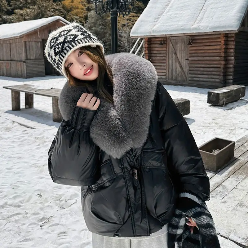 Hairy Collar Fashionable Cotton Padded Women'S 2025 Winter Edition Korean Style Exquisite And Versatile Short Jacket