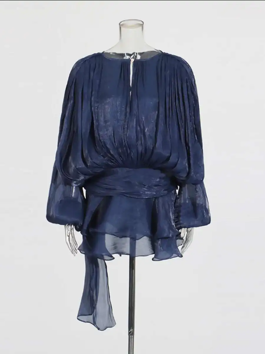 TWOTWINSTYLE Effen Blouse Mini Jurken Voor Vrouwen V-hals Lange Mouw Gesplitst Lace Up Zoete Stijl Jurk Vrouwelijke Kleding Mode