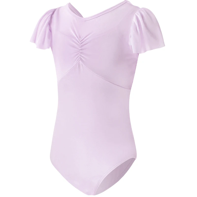 Girls Ballet Dress Short Sleeve Ballet Leotard Gymnastics Leotards Ruffles Smocked Training Leotard Two-Pieces Dancing Bodysuit