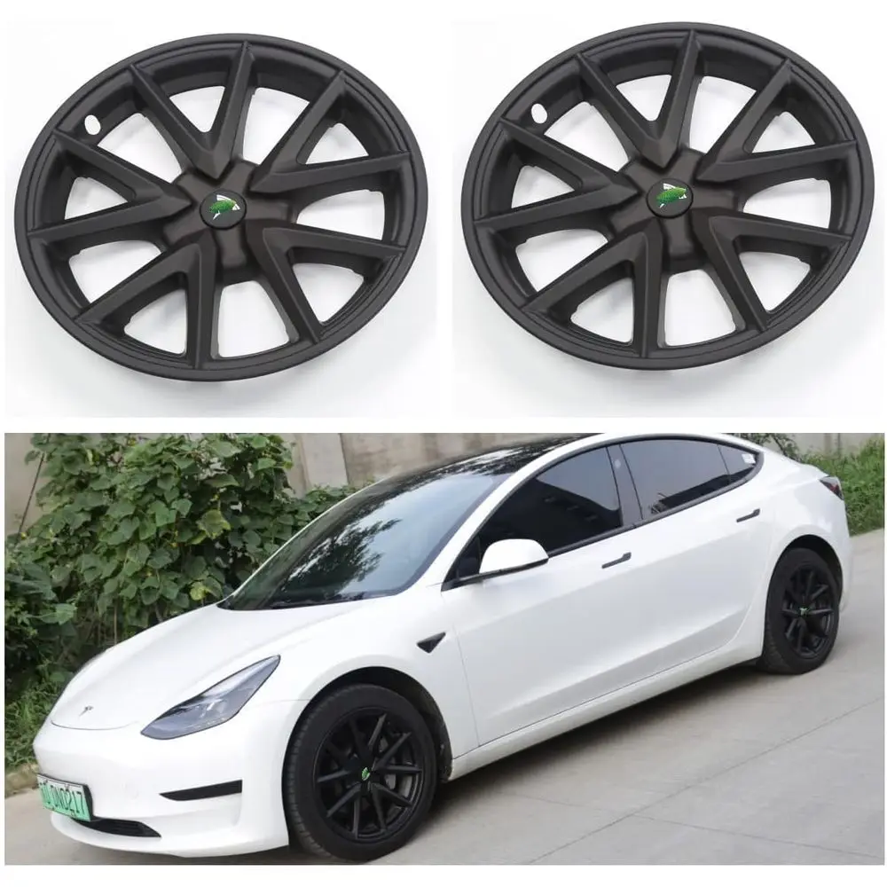 Wheel Covers Hubcaps Fit for Tesla Model 3 2017-2023 18 Inch Hub Caps Replacement Rim Protectors Car Accessories (Matte Black 1P