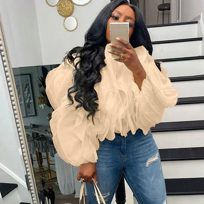 

GUWU модная каскадная лепестковая сексуальная уличная шифоновая блузка женский топ летняя элегантная шикарная рубашка наряды