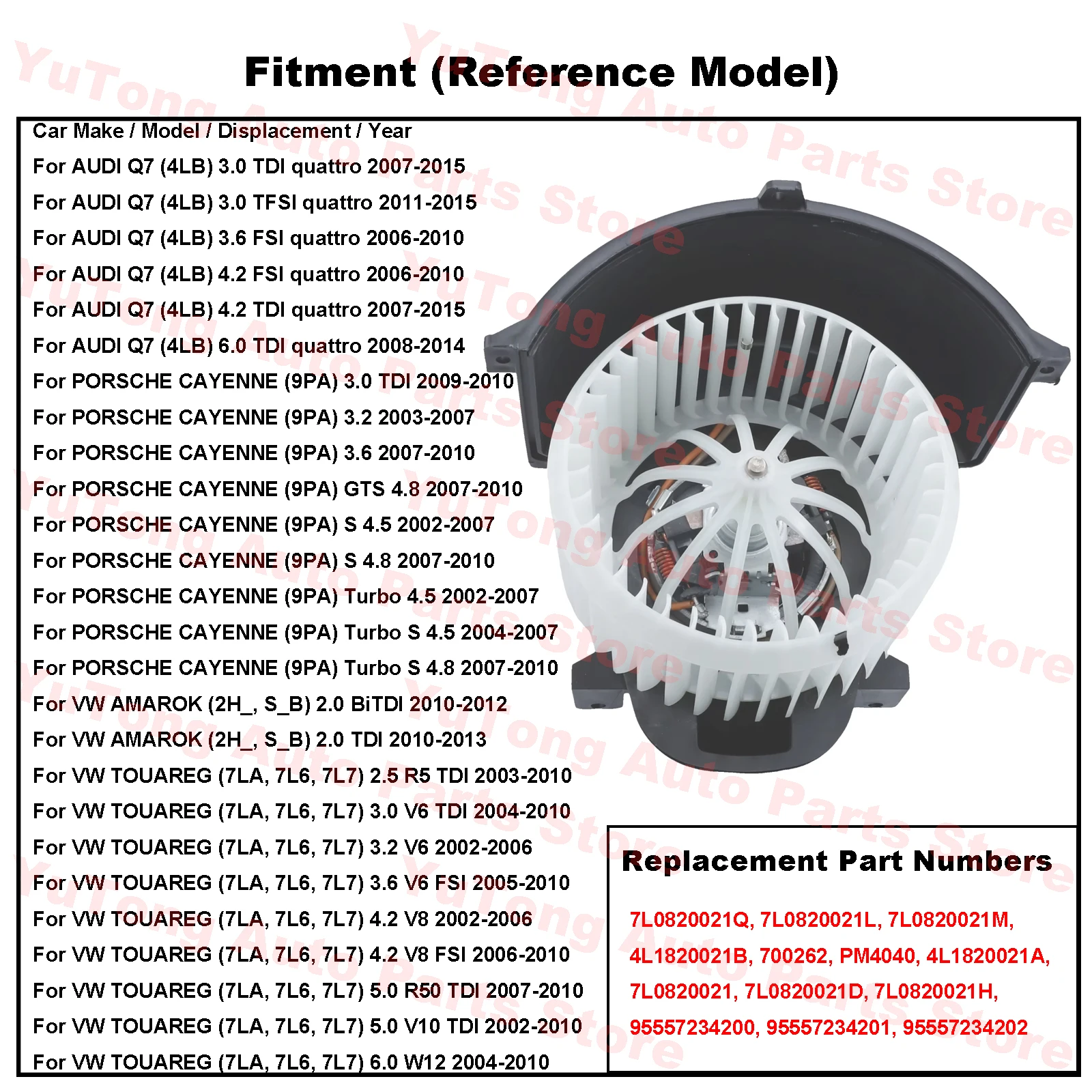 Blower Motor For VW Touareg 7L 2006-2010 Amarok Porsche Cayenne 9PA Audi Q7 4LB Car Air Conditioner A/C Heater Fan Spare Parts view 4
