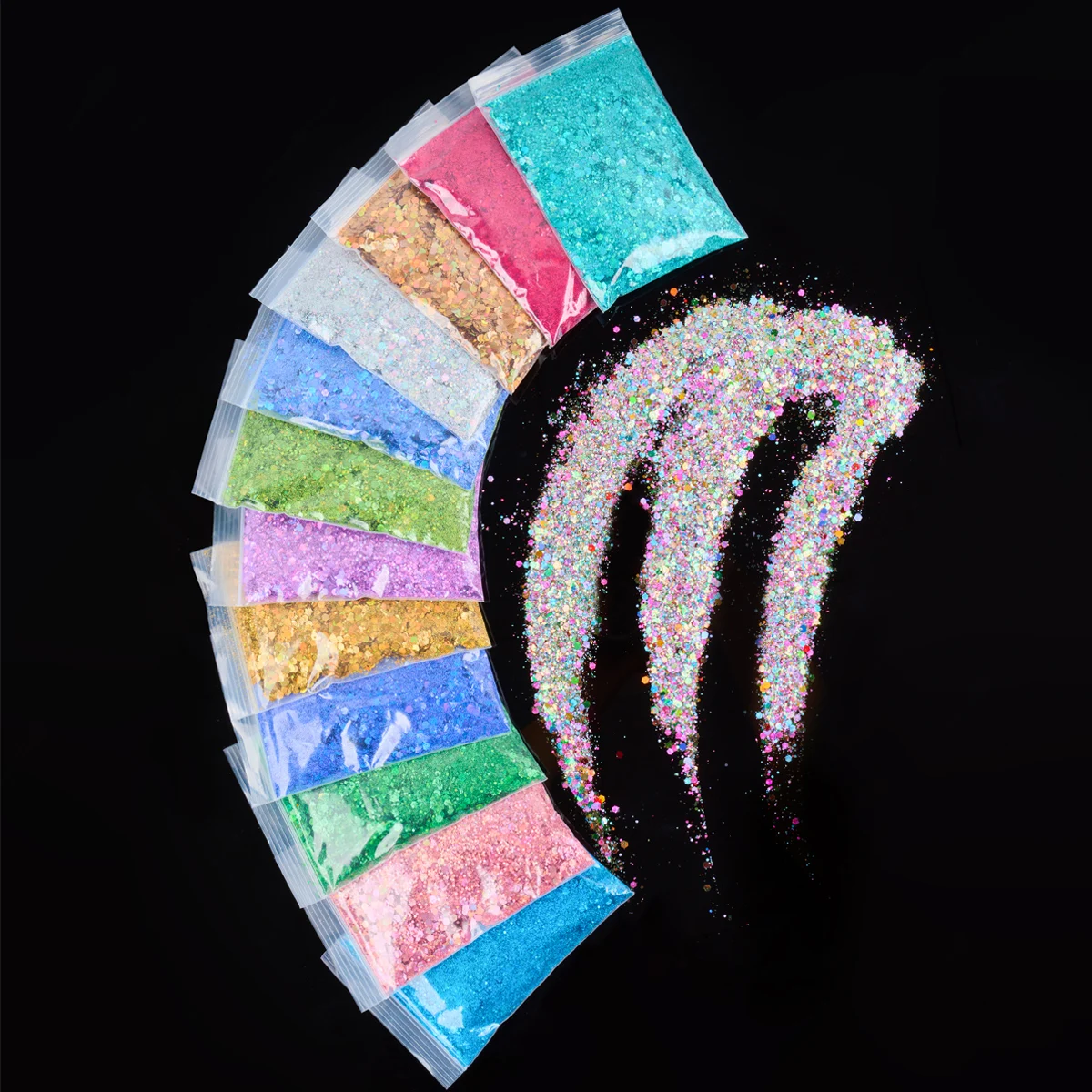 50G Holographic Silver Chunky Nail Glitter Mixed Hexagon Colorful Sequin Powder DIY for Epoxy Resin Molds Nails Accessories