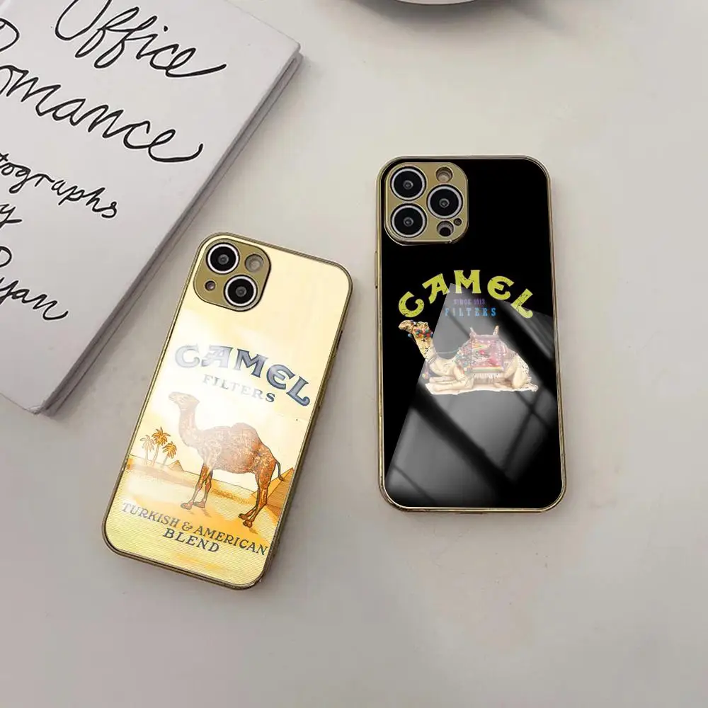 Cigarette Brand C-Camels Phone Case For IPhone 17 16 15 14 13 12 Pro Max Plus Electroplated Metal Bumper Shockproof Case