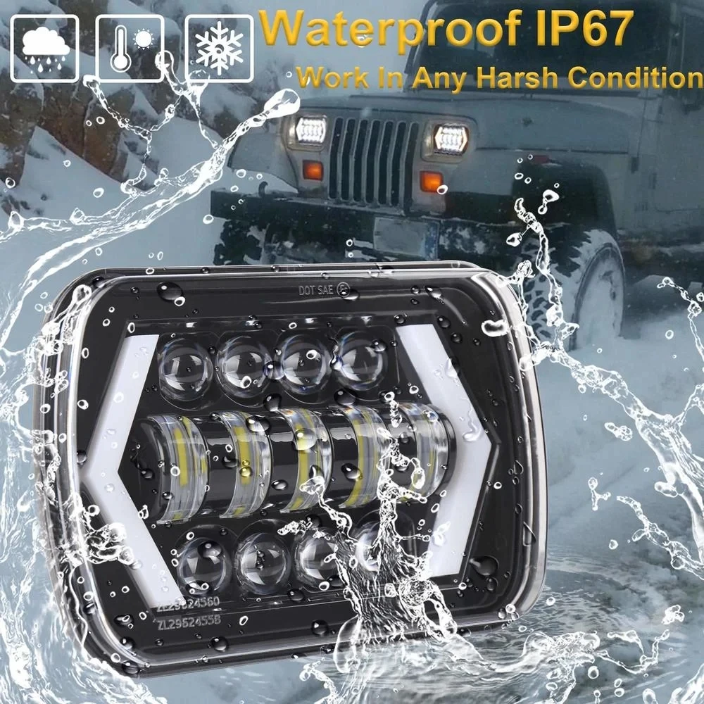 

Светодиодные фары 7x6 5x7 с белыми ДХО и желтыми поворотниками для Jeep Wrangler YJ, Cherokee XJ, грузовиков, квадратные светодиодные фары H4