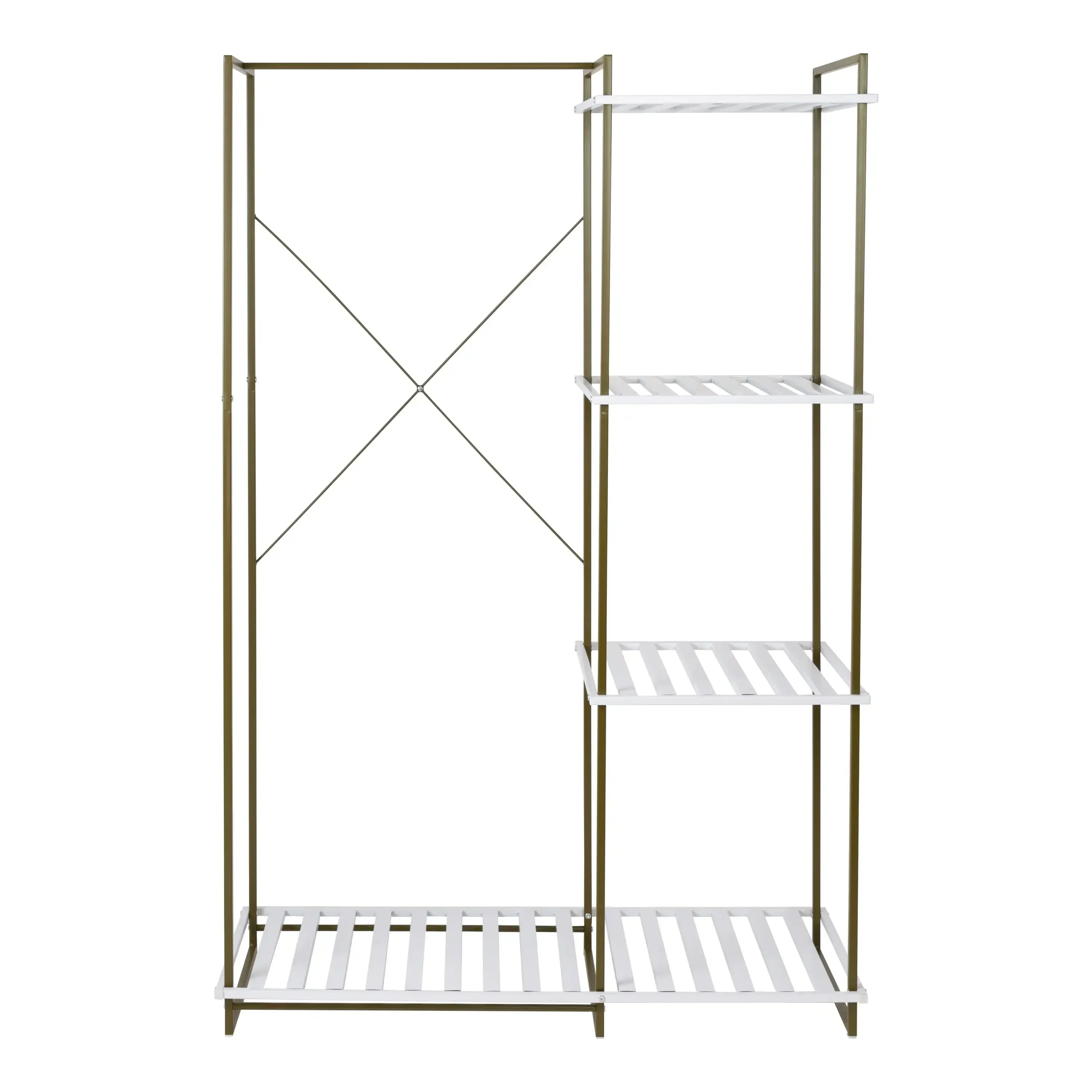 Freestanding Open Metal Closet Wardrobe with 4 Shelves, Olive/White