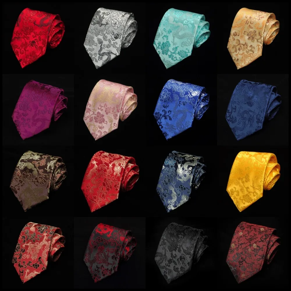 Fashion Calligraphy Chinese Dragon Pattern Tie National Soft Jacquard Silk Tie Hand Tied Adjustable Men Necktie Groomsman