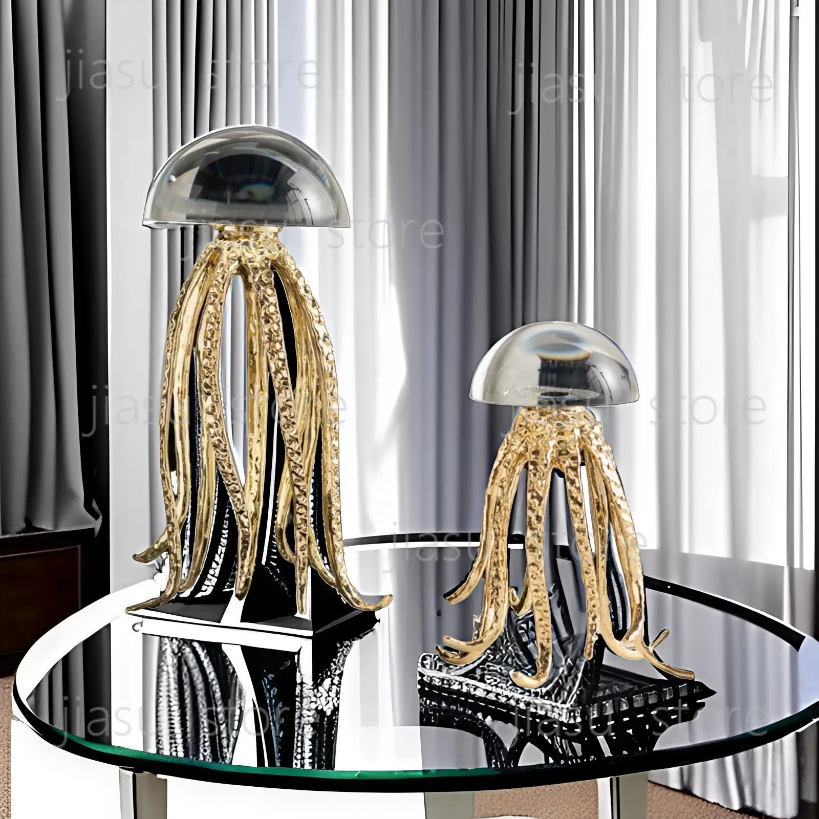 Light Luxury Crystal Jellyfish Ornament Ocean Art Decor for Living Room Desktop Model Room