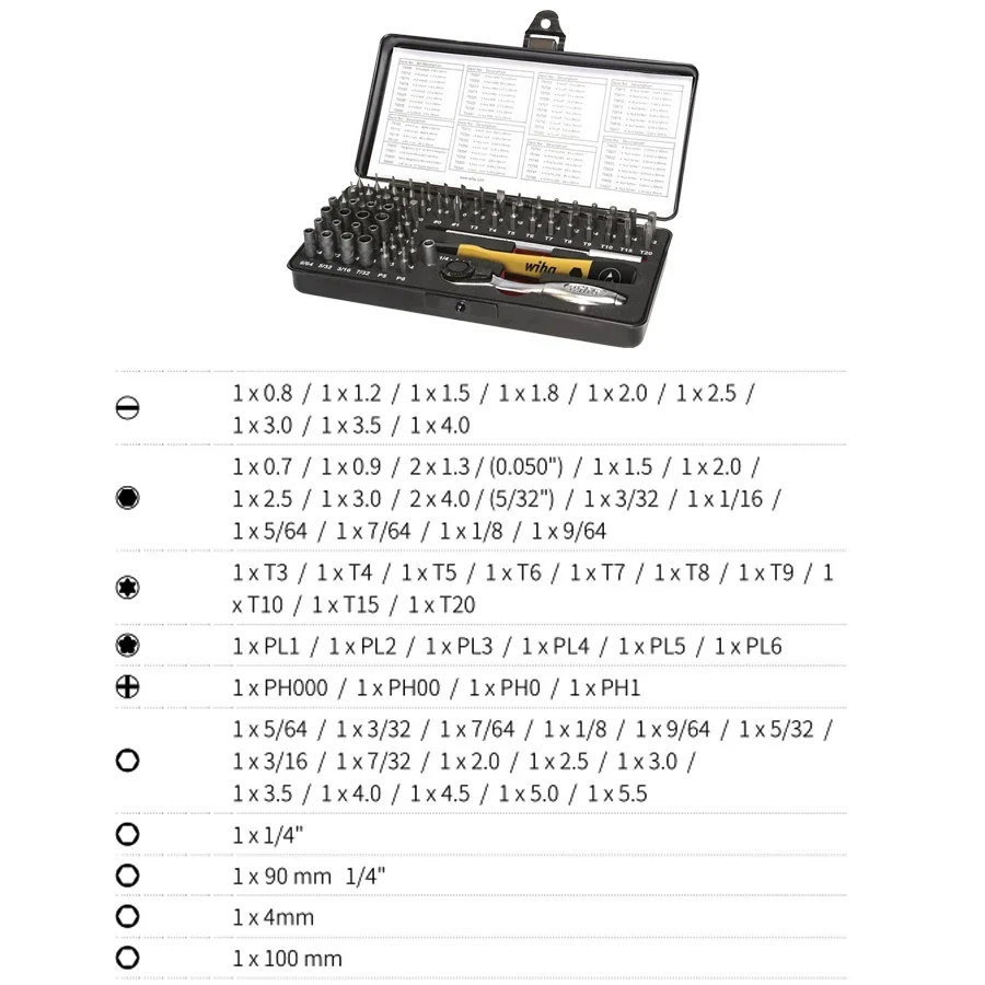 WIHA NO.39971  wiha 65 Piece Electronics ESD Precision Micro Bit Set Screwdrivers Bits Suitable for Precision Mechanics Repair