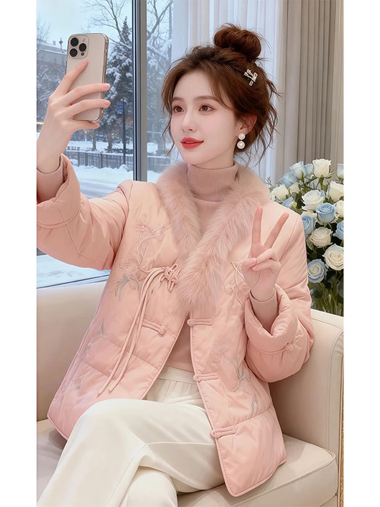 

New Chinese Sle Thi Warm Cotton Jaet Women's Winter Faionable Coat National Trend High-End Feeling Cotton Clothes