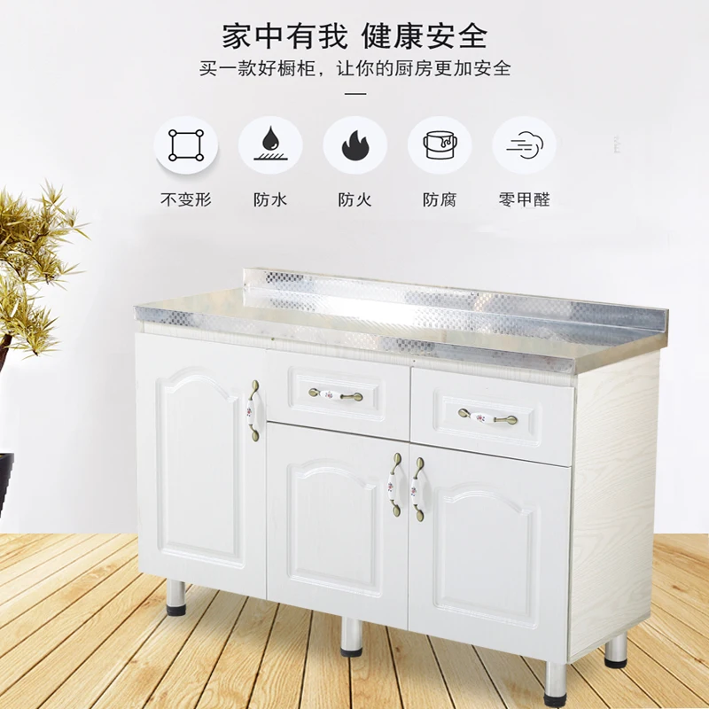 Kitchen household monomer simple stainless steel countertop cabinet economical type single kitchen cabinet assembly cabinet rent