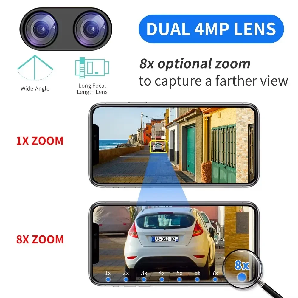 Hiseeu 4MP Dual Lens Wifi Camera Smart Wireless HD PTZ IP 8X zoom Human Detection Video Surveillance Cameras IP66 icsee camera