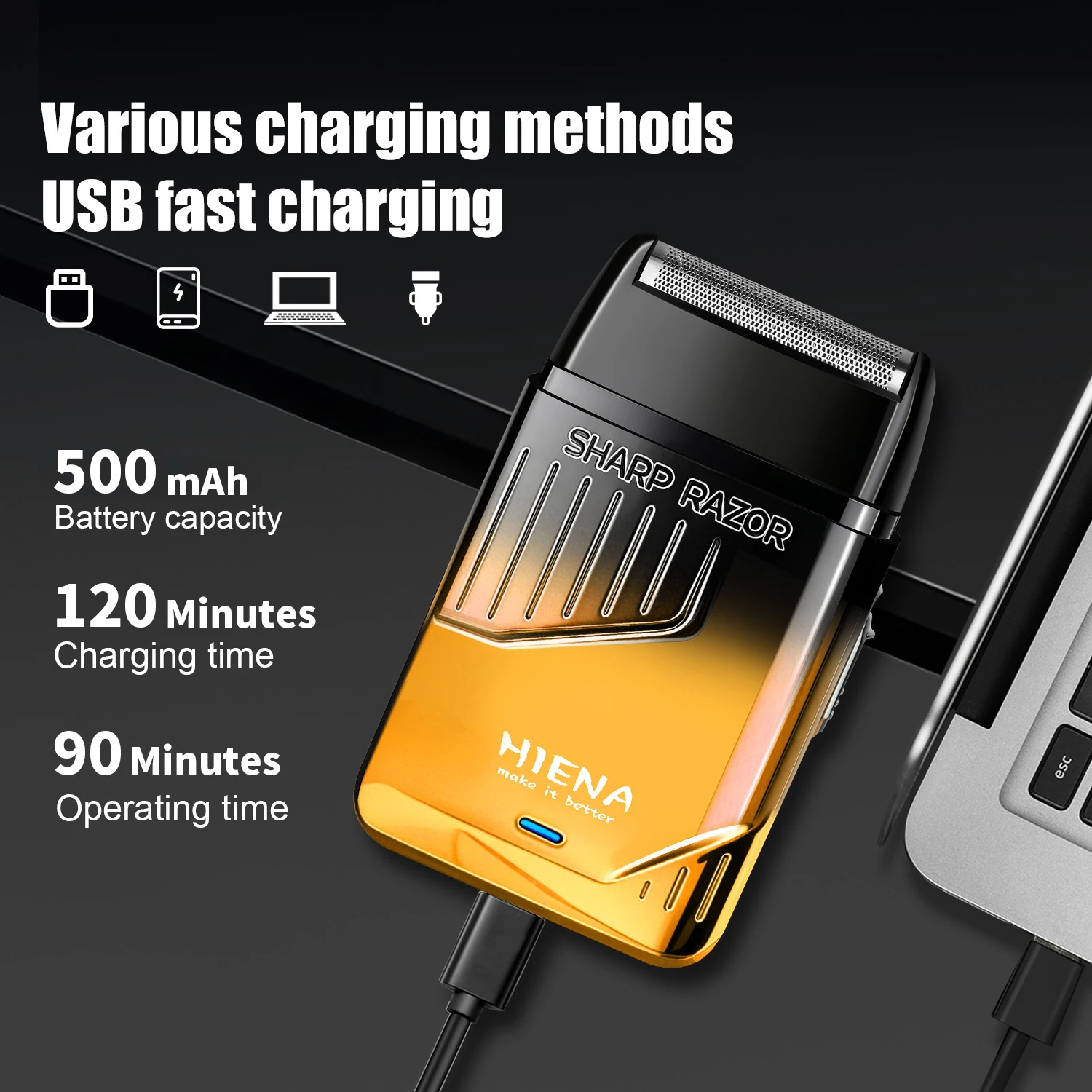 HIENA Mini Reciprocating Electric Shaver USB Pocket Beard Razor Portable Travel Shaver For Men Gift view 5