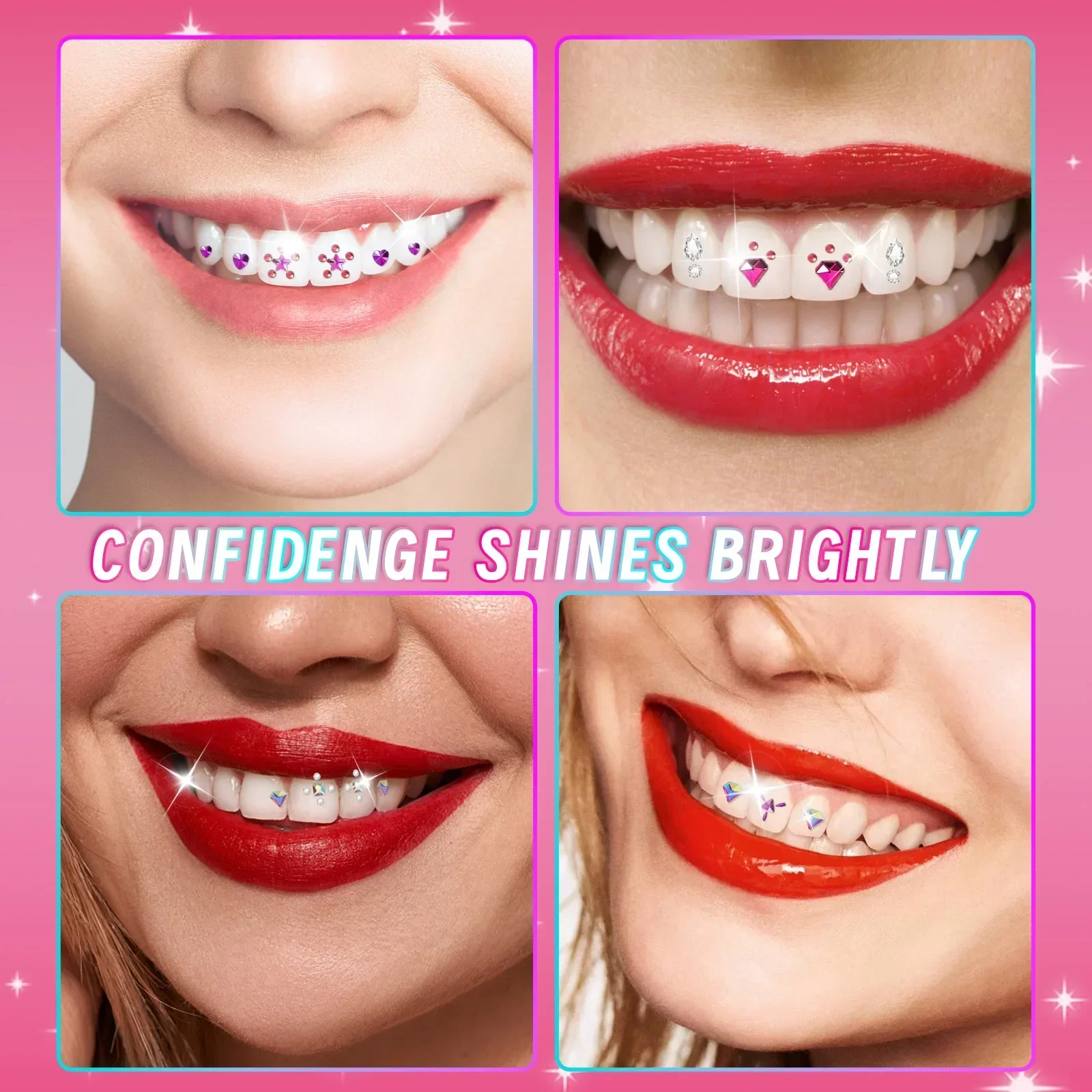 DIY-Zahn-Edelstein-Set mit Kristallkleber und UV-Licht – temporäre funkelnde Strasssteine für Zahn-, Gesichts- und Körperschmuckzubehör.